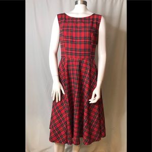 Red Plaid Sleeveless Retro Dress Full Skirt XL